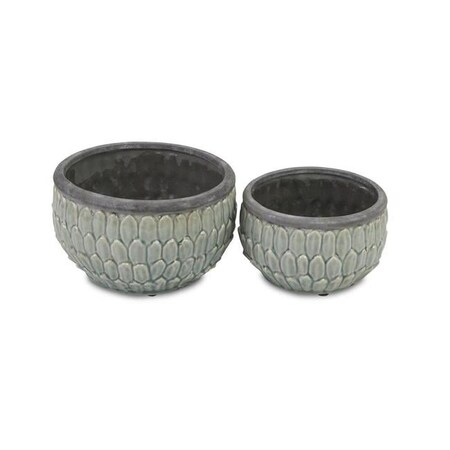 Cheungs Ceramic Pot with An Overlapping Leaf Pattern, Blue, Round 5447L