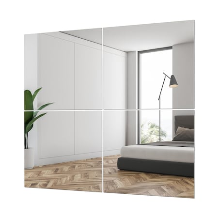 Fab Glass And Mirror Mirror Tiles for Wall Pack of 4 - Full Length Frameless Wall Mirror, Full Body Home Gym Mirror MT10x10-P4