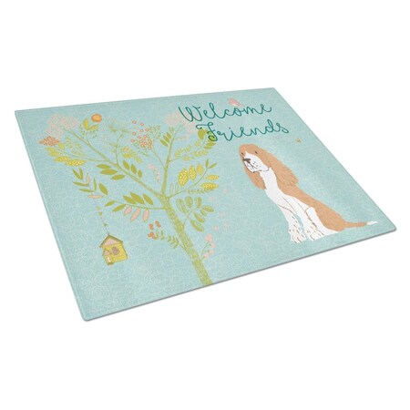 Carolines Treasures Welcome Friends Gold Springer Spaniel Glass Cutting Board, Large BB7620LCB