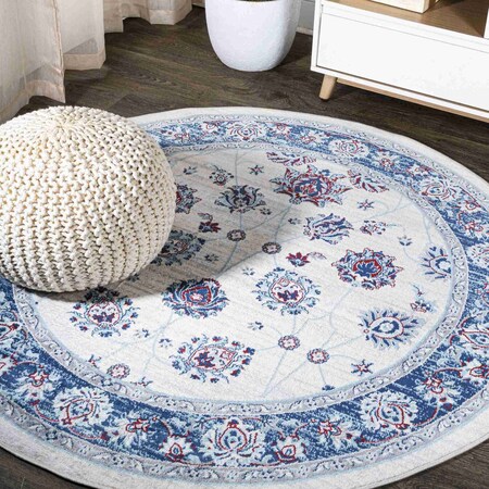 Jonathan Y Modern Persian Vintage Moroccan Traditional Blue/Ivory/Red 5 ft Round Area Rug MDP101C-5R