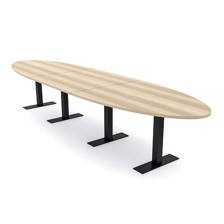 Skutchi Designs 16ft Conference Table With Power Unit | 14 Person Modular Oval Meeting Table | Harmony Series HAR-OVL-48X192-T.BK-K525-NA