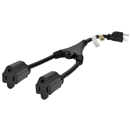 Monoprice SJT Extension Cord Adapter, 14 AWG, Indoor, 14/3, 2 Outlets, 5-15R, Black, 5-15P, 1.2 ft 5309