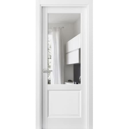 Sartodoors Solid Interior French, Lucia 1533 White Silk with Clear Glass, Single Regular Panel Frame Trims Ha LUCIA1533ID-WS-3096