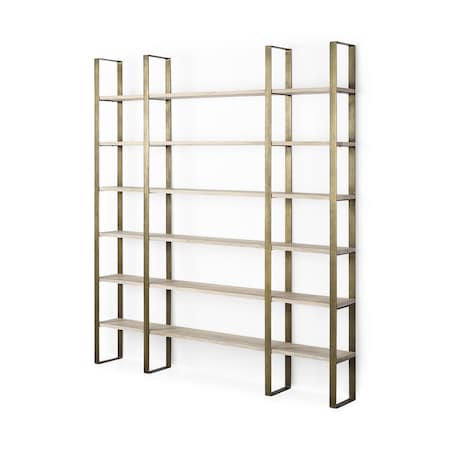 Homeroots Natural Iron and Solid Wood Six Tier Bookcase 392227