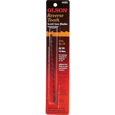 Olson 20TPI Reverse Tooth Plain End Scroll Saw Blade, 12 Count FR44302