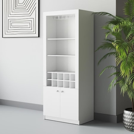 Homeroots 75" White Wood Bar Cabinet With Two Doors 558543