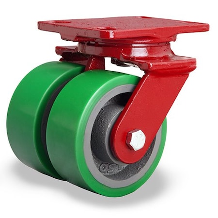 Hamilton Heavy Service Dual-Wheel Swivel Caster, 5" x 2" Duralast Polyurethane (95A) on Cast Iron Wheels S-HS2-5DB