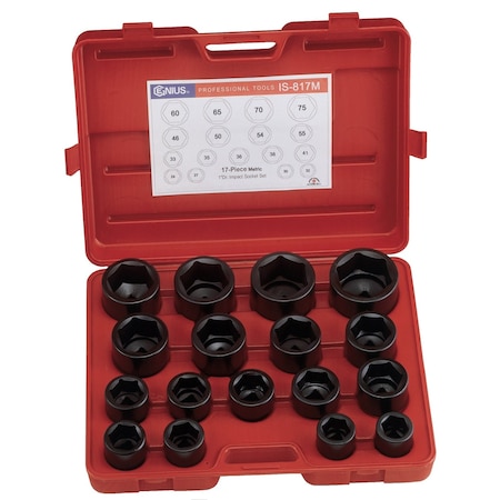 Genius Tools 17PC 1in Dr. Metric Impact Socket Set IS-817M