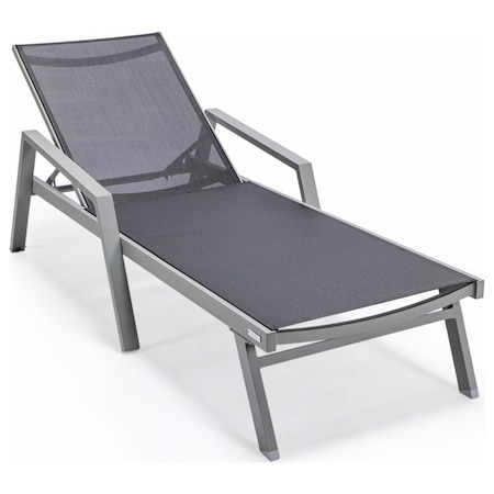 Leisuremod Marlin Patio Chaise Lounge Chair with Armrests in Grey Aluminum Frame, Black MLAGR-77BL