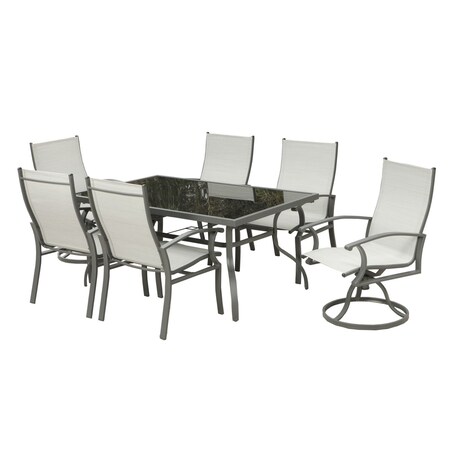Homeroots Seven Piece Black and Gray Rectangular Glass Dining Set with Six Chairs 483451
