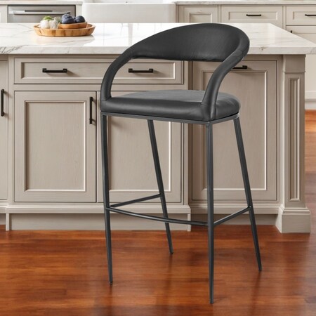 Homeroots 26" Black Faux Leather and Iron Low Back Counter Height Bar Chair 569188