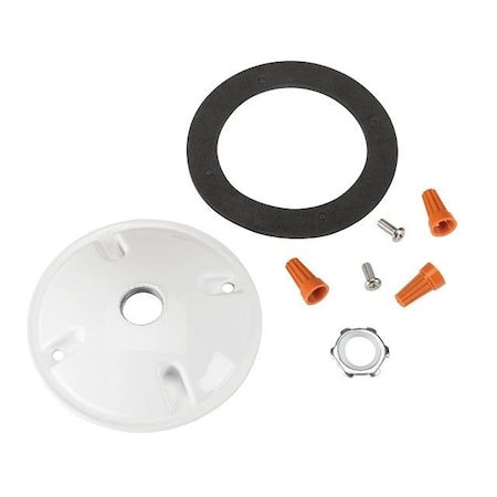 Keystone Round Cover Plate for mounting Flood Lights on 4" Round boxes. Includes Mounting Hardware. White Col KT-FLED-RC-4-W