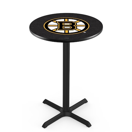 Holland Bar Stool Co 42" Blk Wrinkle Boston Bruins Pub Table, 36" dia. Top L211B4236BosBru