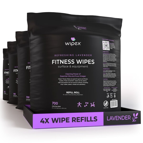 Wipex Natural Fitness Wipes 700ct Refill Rolls, Fresh Lavender, 2800 Gym Equipment Cleaning Wipes, 4PK WX11121FN-4 - main