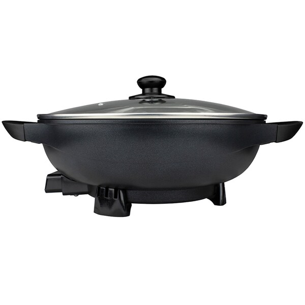 Brentwood Industries 13in Non-Stick Flat Bottom Electric Wok Skillet with Vented Glass Lid in Black SK-69BK - main
