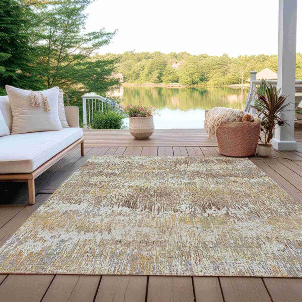 Homeroots 3' X 5' Ivory And Taupe Striped Washable Indoor Outdoor Area Rug 609546 - main