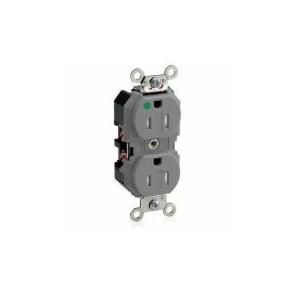 Leviton Straight Blade Receptacle, 5-15R, 15 A, 125V AC, 2 Pole, 3 Wire, Flush Mount, Single, Gray 8200-SGG - main