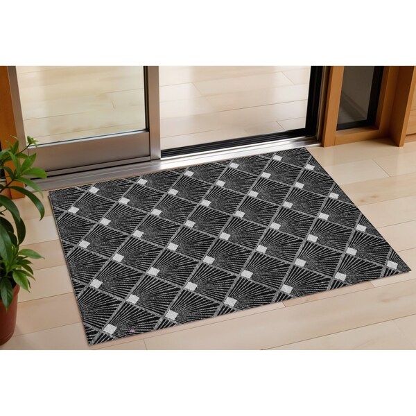Homeroots 3' X 5' Black Gray And Ivory Geometric Washable Indoor Outdoor Area Rug 594683 - main