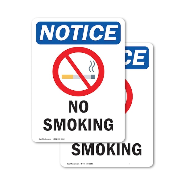Signmission No Smoking Sign, Vinyl Decal, 5in W x 7in L, 2PK OS-2PACK-NS-D-57-V-14808 - main