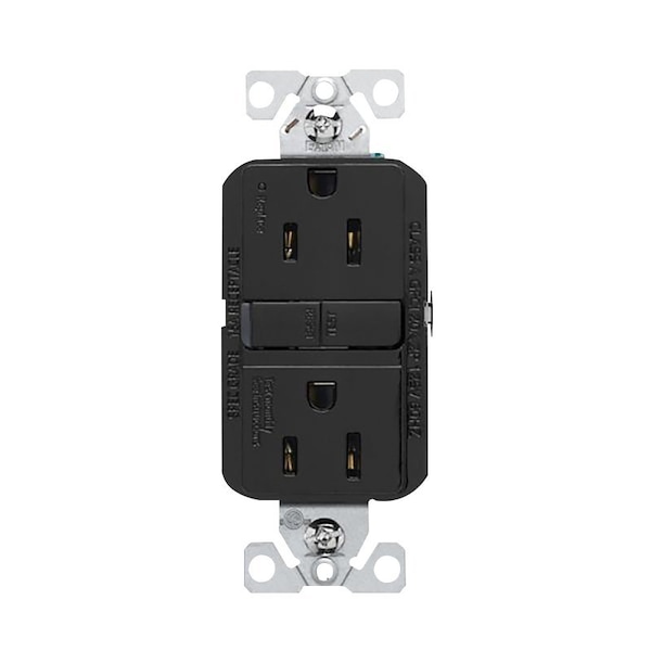 Eaton Wiring Devices Eaton-WP GFCI Receptacle, 125 V, 15 A, NEMA: NEMA 5-15R, Back, Side Wiring, Black GF15BK - main