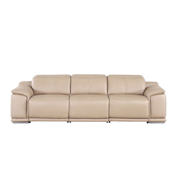 Homeroots 107" Beige Top Grain Leather Reclining USB Sofa 643698 - main