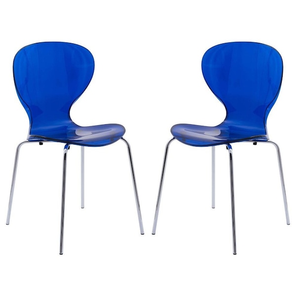 Leisuremod Modern Oyster Transparent Side Chair, Transparent Blue, 2PK OC17TBU2 - main