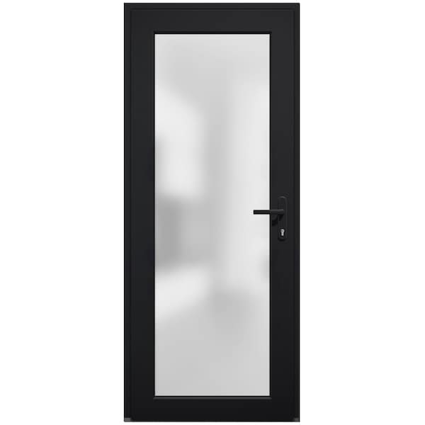 Vdomdoors Front Exterior Prehung FiberGlass Door Frosted Glass / Manux 8102 Matte Black / Office Commercial a MANUX8102EXD-BLK-W30 x H80-LH - main