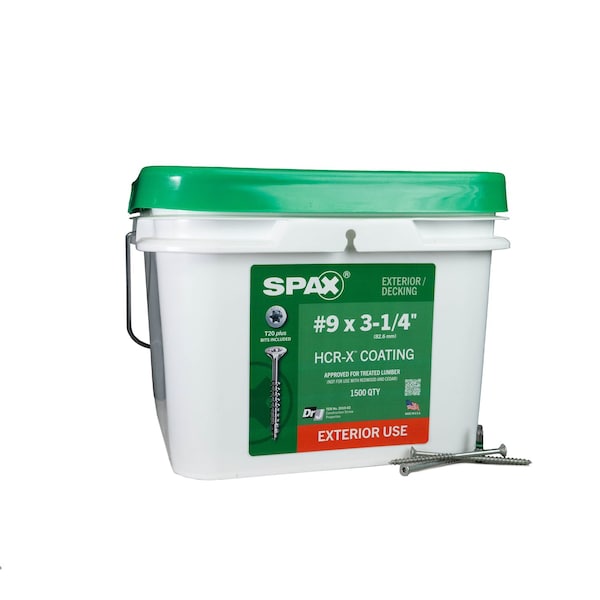 Spax #9 x 3-1/4 in Exterior Wood Deck Screws Construction Flat Head T-Star Plus Bulk Pail, 1500PK 3191670450800 - main