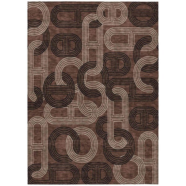 Homeroots 3' X 5' Chocolate And Beige Geometric Washable Indoor Outdoor Area Rug 614035 - main