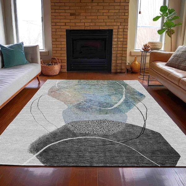 Homeroots 3' X 5' Ivory And Gray Abstract Washable Indoor Outdoor Area Rug 630951 - main