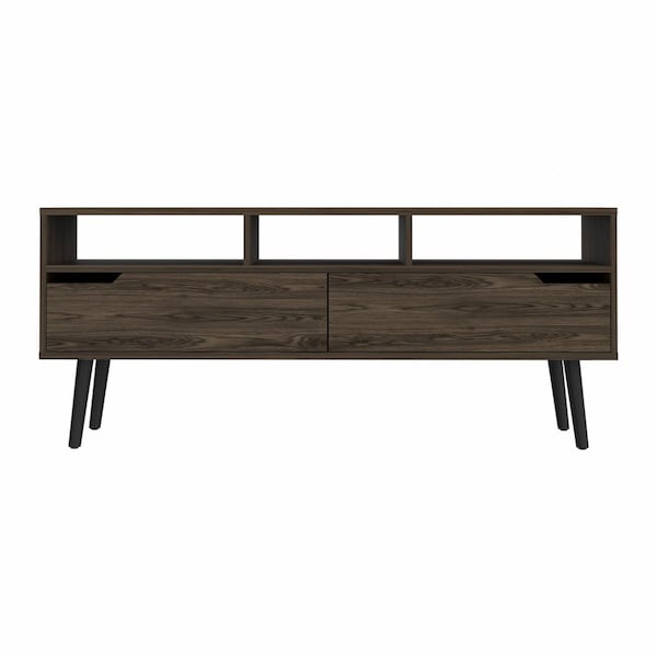 Homeroots 54in Dark Brown Walnut Enclosed and Open Storage TV Stand 479996 - main