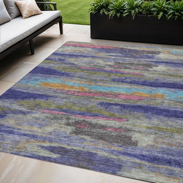 Homeroots 5' X 8' Lavender Pink And Blue Abstract Washable Indoor Outdoor Area Rug 612522 - main