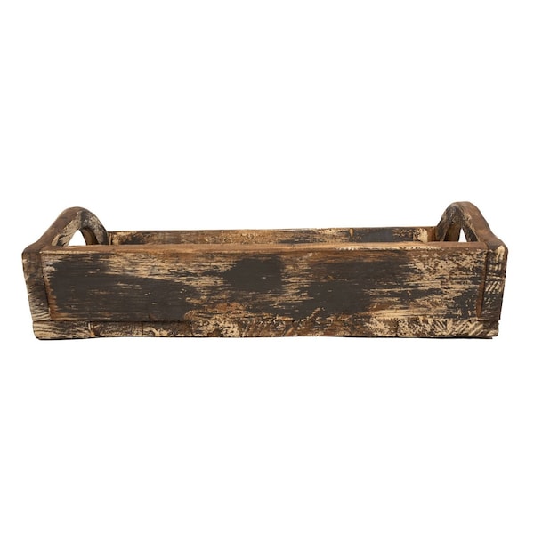 Homeroots 20in Dark Brown Reclaimed Wood Handmade Serving Tray With Handles 724223 - main
