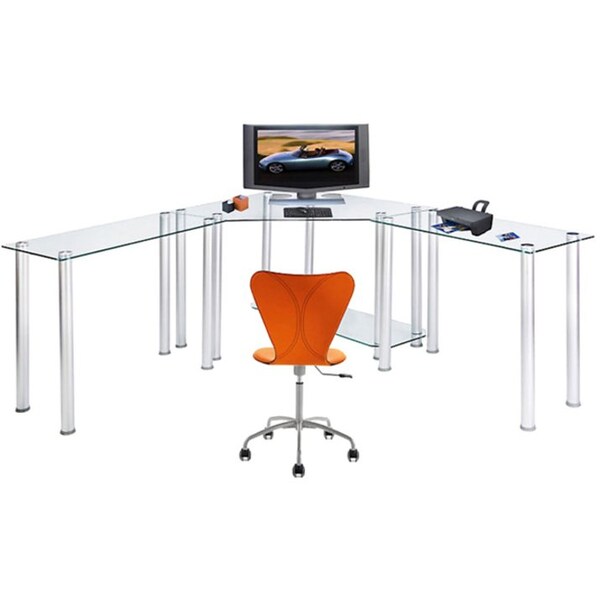 Rta Home And Office CT-013LR Clear Tempered Glass Corner Computer Desk with Left and Right Extention tables CT-013LR - main