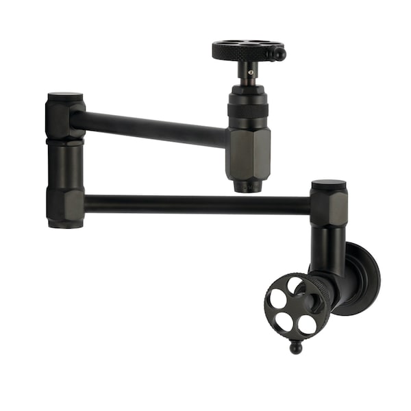 Kingston Brass Wall Mount Pot Filler Faucet with Knurled Handle, Matte Black KS5100RKX - main