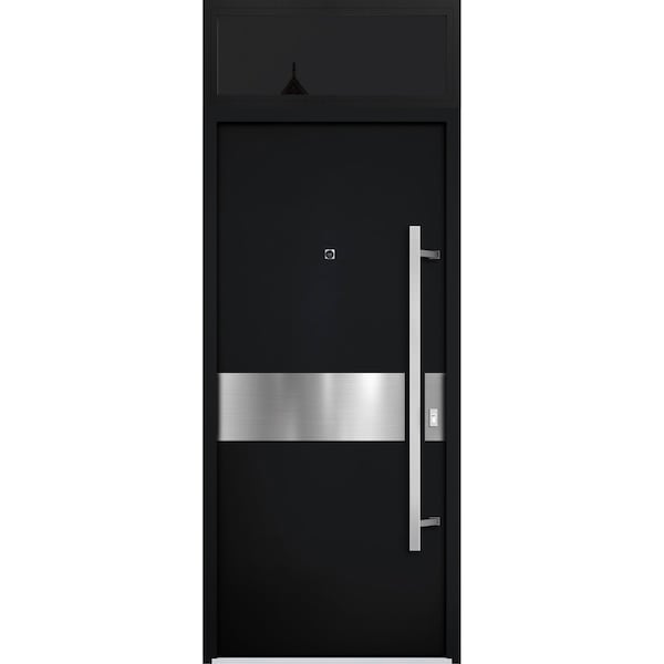 Vdomdoors Steel Door Deux 6072 Black Enamel Transom Window Sidelite Entry Door Painted W36xH80+16 Left hand I DEUX6072EXD-BLK-W36 X H80+16-LH-I - main