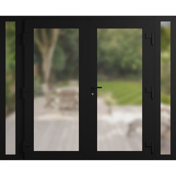 Vdomdoors Front Exterior Prehung Metal-Plastic Double Doors Frosted Glass / MANUX 8102 Matte Black / Office C MANUX8102DEXD-BLK-W14+72+14xH80-LH-I - main