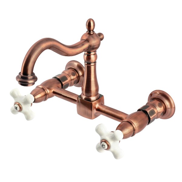 Kingston Brass Two-Handle Wall Mount Bridge Kitchen Faucet, Antique Copper KS126PXAC - main