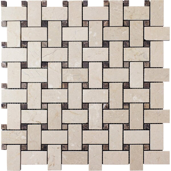 Apollo Tile Ivory Beige 12x12 Crema Marfil, Emperador Dark Floor and Wall Mosaic Tile 5 sqft/case, 5PK APLVL88B27A - main