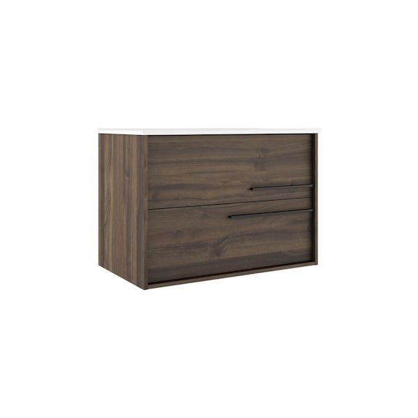 Homeroots 32" Dark Brown Wood Floating Bathroom Vanity With White Sink And Two Drawers 624102 - main
