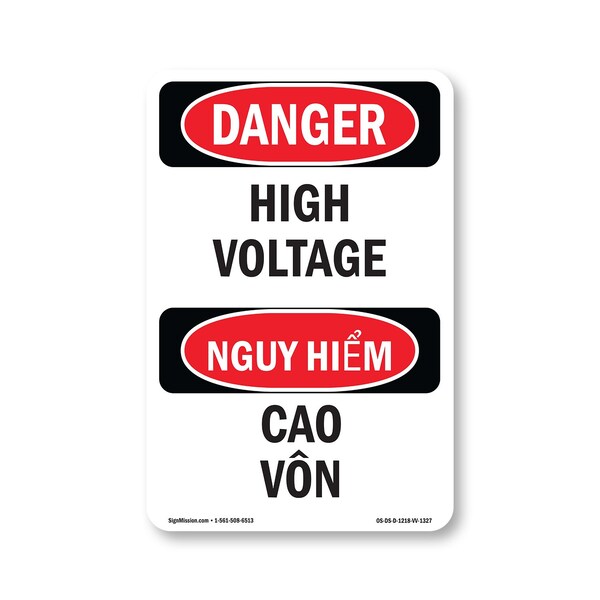 Signmission Safety Sign, OSHA Danger, 18" Height, High Voltage Bilingual OS-DS-D-1218-VV-1327 - main