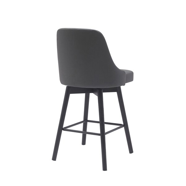Homeroots 26" Gray and Black Faux Leather with Solid Wood Swivel Counter Height Bar Chair 534478 - main
