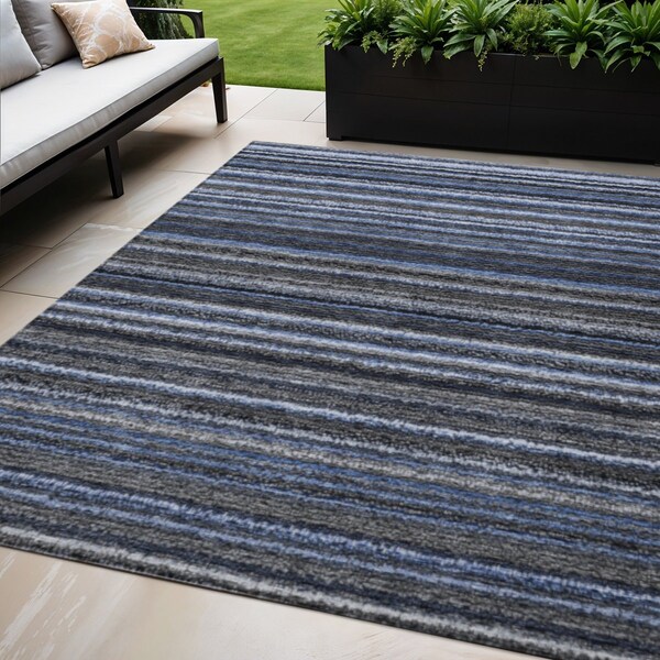 Homeroots 5' X 8' Denim Blue And Gray Striped Washable Indoor Outdoor Area Rug 577764 - main