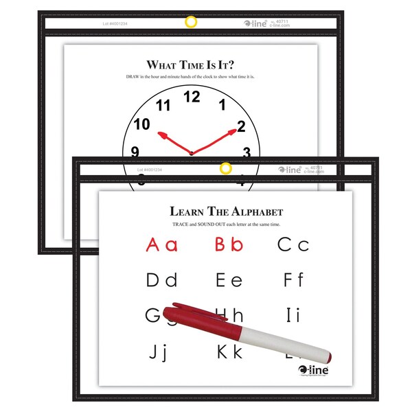 C-Line Products 9"x 12" Black Horizontal Vinyl Reusable Dry Erase Pocket, 30EA/BX, 5BX/CT 40711-BX - main
