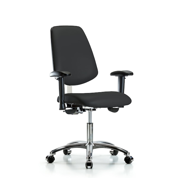 Blue Ridge Ergonomics Clean Room Chair Vin Desk Chair, Med, Bk, Cast, Blk, CL100, Adjustable Arms, 18" to 23" Height, Vinyl BR-NCR-VDHCH-MB-CR-T1-A1-CC-8540 - main