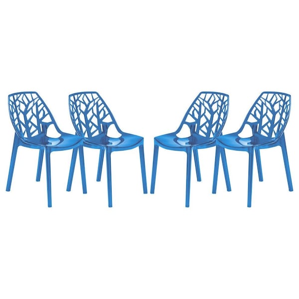 Leisuremod Cornelia Modern Stackable Dining Chair with Cut-Out Tree Design, Transparent Blue, 4PK C18TBU4 - main
