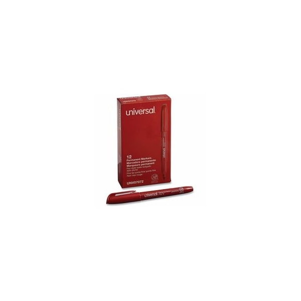 Universal Pen-Style Permanent Marker, Fine Bullet Tip, Red, 12PK UNV07072 - main