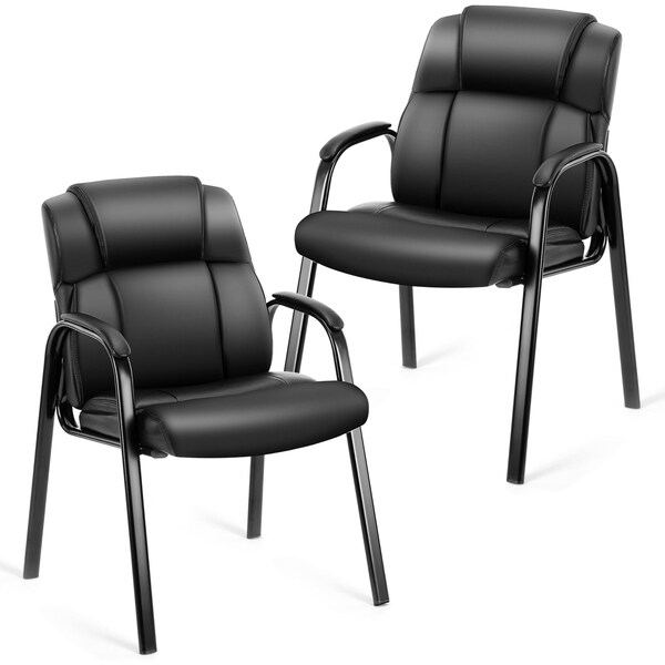 Simple Deluxe Waiting Room Leather Guest Chairs w/ Padded Arms, Comfy Stationary Reception Meeting Chair, 2PK 3A88FNCHAR22X36PUBLKX2 - main