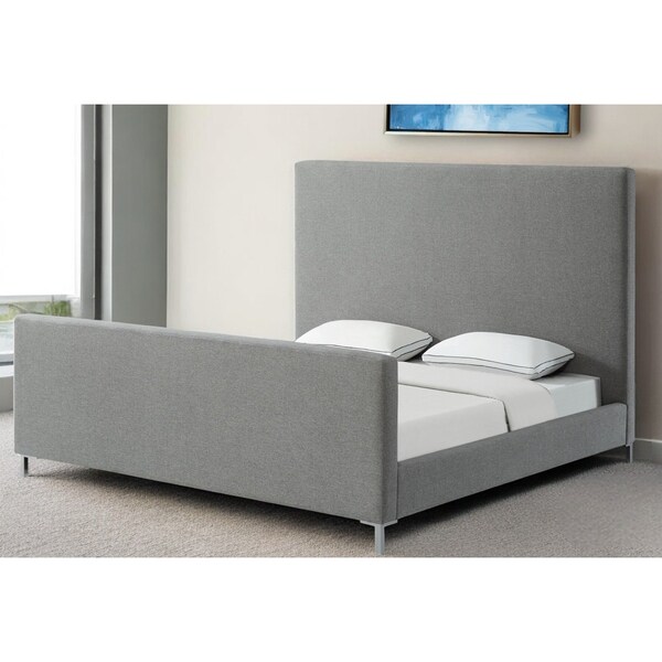 Homeroots Gray Solid Wood King Upholstered Linen Bed 544777 - main