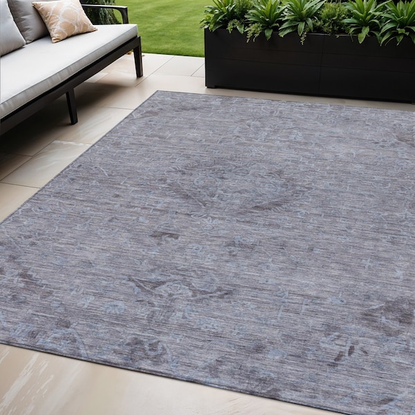 Homeroots 5' X 8' Blue And Gray Floral Washable Indoor Outdoor Area Rug 604211 - main